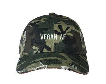 VEGAN AF Distressed Dad Hat, Bestickte Veganismus No Animal No Dairy Hat, Low Profile Vegan Soy Diet Cap Mützen, viele Farben verfügbar