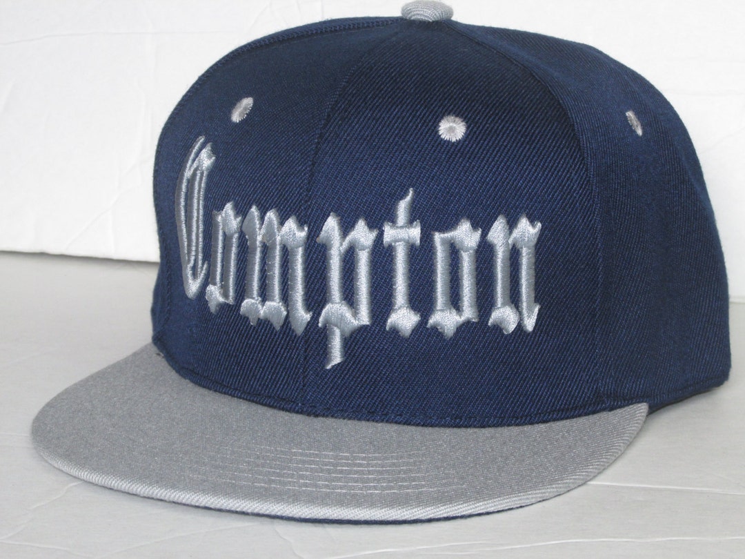 New Hat COMPTON Navy Blue/gray 3 D Embroidered Flat Bill Snap-back - Etsy