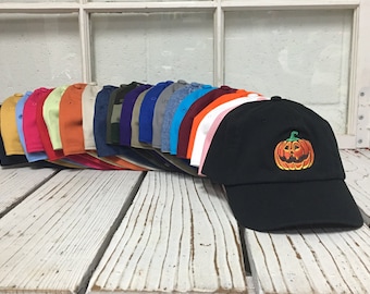 Pumpkin Embroidered Baseball Cap, Halloween Dad Hat, Pumpkin Embroidered Hat, Halloween Apparel