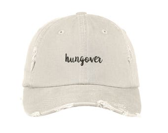 HUNGOVER Distressed Dad Hat, Embroidered Cursive "Hungover", Low Profile Drunk Party Hat Cap Hats, Many Colors Available