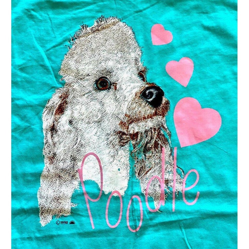 VTG 90s Poodle Dog Lover Hearts Single Stitch Short Sleeve Graphic Shirt Size L