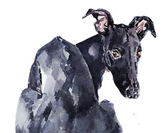 Regarder en arrière. Imprimer Aquarelle.whippet art,whippet print,whippet aquarelle,whippet wall art,whippet art décor