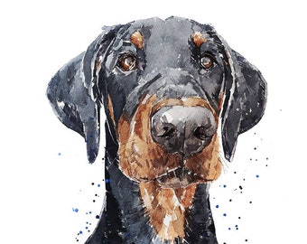 Doberman Pensive" Druck Aquarell.Doberman Kunst,Doberman Druck,Doberman Aquarell,Doberman Wandkunst,Doberman Dekor.