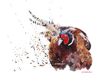 Ring Neck Pheasant - Print Watercolour.Pheasant watercolour,Pheasant print,Pheasant wall art,Pheasant painting,Pheasant home decor