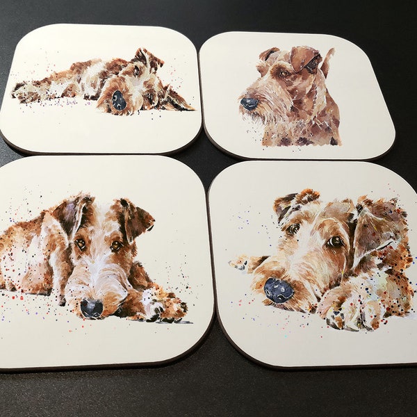 Irish Terrier cork backed Glossy Coasters ( Set of 4) Irish Terrier gift ,Irish Terrier Coaster, Irish Terrier art on Coasters