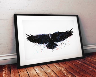 Flight of the Raven " Print Watercolour.Raven art,Raven print,Raven watercolour,Raven wall decor,Raven home decor,Raven artwork