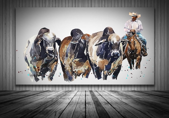 Brahman Cattle And Cowboy Canvas Print Etsy Ireland