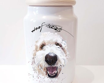 goldendoodle 2 Ceramic Treats Jar. goldendoodle Canister,goldendoodle jar, Goldendoodle Doggie treats container
