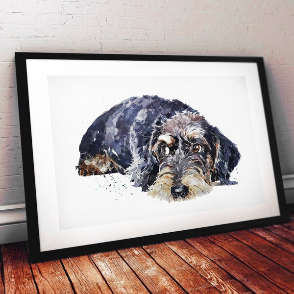 Teckel à poil de fil " Print Aquarelle, Wire Doxie, Wire Doxie Art, Wirehaired Dachshund Print, Wirehaired Dachshund wall hanging