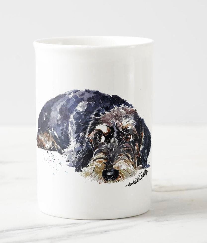 Wirehaired Dachshund Windsor fine bone china Mug 10 oz-Doxie Coffee Mug, Wirehaired Dachshund gift ,Wirehaired Doxie Mug,fine bone china Mug