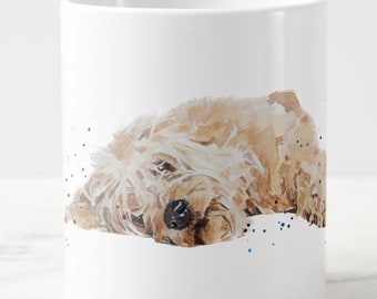 Large Goldendoodle Reclined Ceramic Mug 15 oz-  Goldendoodle Coffee Mug, Goldendoodle  mug gift ,Goldendoodle tea cup