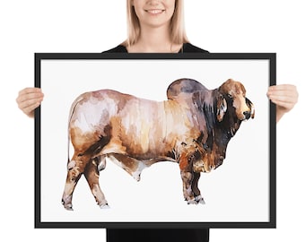 Brahman-stier." Aquarel afdrukken. Brahman-koekunst, Brahman-print, Brahman-vee-aquarel, Brahman-schilderij
