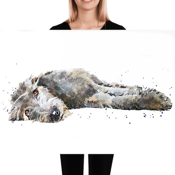 Irländsk varghund "Lugnliggande" akvarelltryck, Irländsk varghundskonst, Irländsk varghundtryck, Irländsk varghund akvarell, Irländsk varghund konsttryck