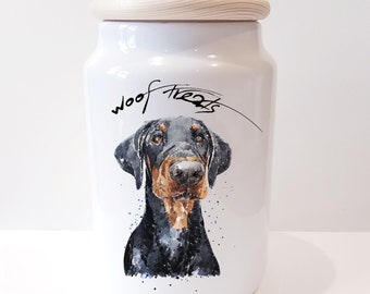 Doberman Ceramic Treats Jar. Doberman  canister,Doberman  dog treats jar, Doberman  Treats container,Doberman snacks jar