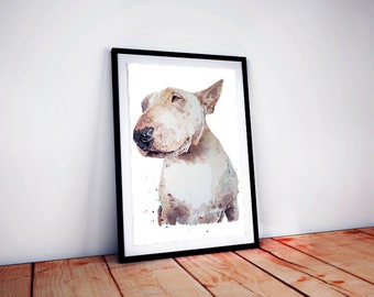 White English Bull Terrier - Watercolour Print.Bull Terrier art,Bull Terrier print,Bull Terrier watercolour,Bull Terrier wall art