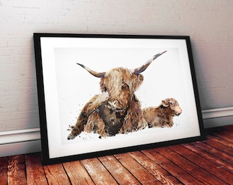 Ganado de las Tierras Altas / Acuarela original / Regalo para amantes de las vacas / Edswatercolours