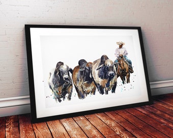 Brahmaanse runderen | Originele aquarel | Cadeau koeienliefhebber | Edswatercolours