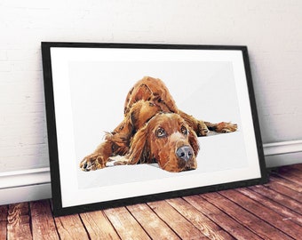 Rot Setzer | Original Aquarell | Hundeliebhaber Geschenk | Eds Aquarell