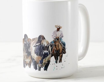 Keramische mok Brahman Cattle Version II 15oz | Cadeau koeienliefhebber | Edswatercolours