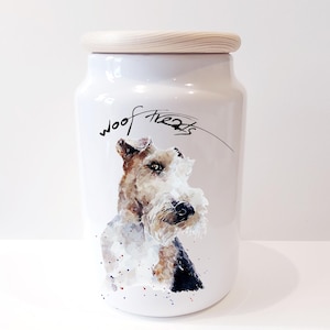 Wire Hair Fox Terrier  Ceramic Treats Jar.Fox Terrier Canister,Wire Hair Fox Terrier , Wire Hair Fox Terrier treats storage jar