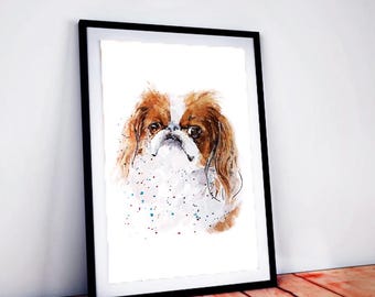 Chin japonés / Acuarela original de 16 x 12 pulgadas / Regalo para amantes de los perros / Edswatercolours