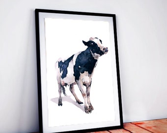 Vaca Holstein Friesian / Acuarela original / Regalo para amantes de las vacas / Edswatercolours