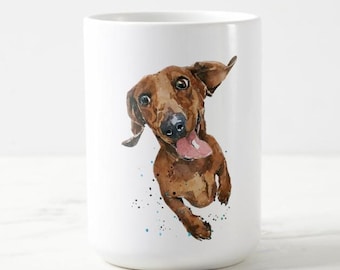 Dackel Version V Keramik Becher 15oz | Hundeliebhaber Geschenk | Eds Aquarell