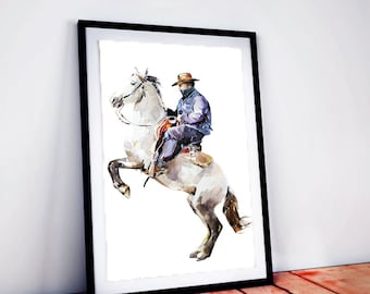 Cowboy | Original Watercolour | Horse Lover Gift | Edswatercolours
