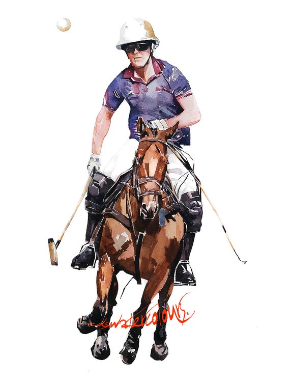 Polo Player V Print Rider Watercolour, Polo