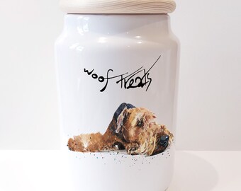 Airedale Terrier 2 Ceramic Treats Jar. Airedale Terrier Canister,Airedale Terrier jar.Airedale Terrier Doggie treats container