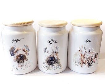 Wheaten Terrier Tea, Coffee and Sugar Storage Jars. Wheaten Terrier Canisters,Wheaten Terrier jars,Wheaten Terrier kitchenware