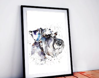 The Thinker Schnauzer &quot; Print Watercolour.Schnauzer art,Schnauzer painting,Schnauzer print,Schnauzer wall art,,Schnauzer watercolour