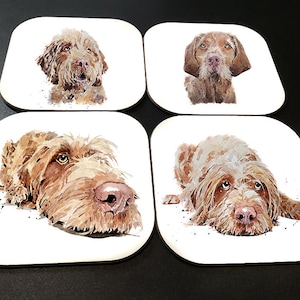 Wirehaired Vizsla cork backed Jigsaw Coasters ( Set of 4) Wirehaired Vizsla gift ,Vizsla Coaster, Vizsla art on Coasters