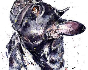 French bulldog - Patiently waiting" Print Watercolour, frenchie watercolour, frenchie art print, frenchie wall hanging
