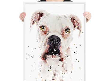 Mueve el trasero y resopla. Impresión artística y lienzo de un bóxer blanco: perfecto para los amantes de los perros. Arte de un bóxer blanco.