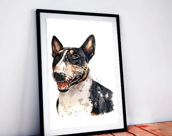 Tri Colour English Bull Terrier Dog Art Print | Edswatercolours