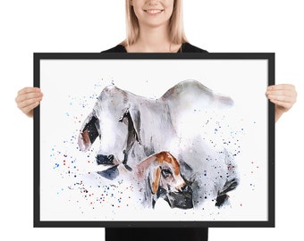 Brahman-vee 2 .| Koeienliefhebber kunstafdruk | Edswatercolours