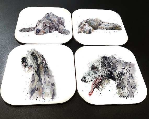 Irish Wolfhound cork backed Glossy Coasters ( Set of 4) Irish Wolfhound gift ,Irish Wolfhound Coaster, Irish Wolfhound art on Coasters