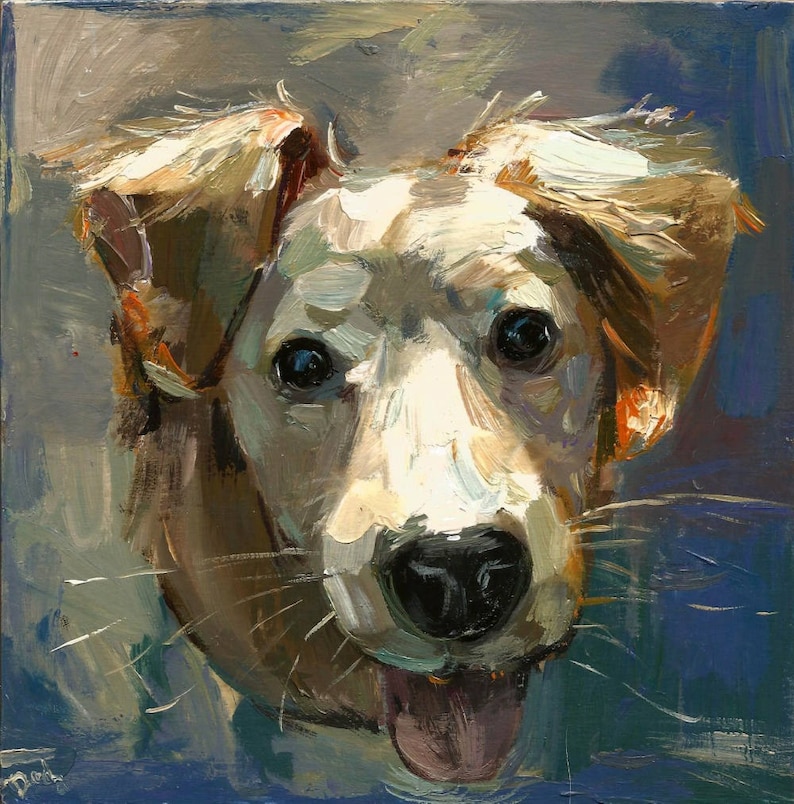 Portrait de chien personnalisé, portrait d'animal de compagnie, peinture à l'huile, peinture animalière, oeuvre d'art originale, 8 x 8, 8 x 10, 11 x 14 pouces et plus image 4