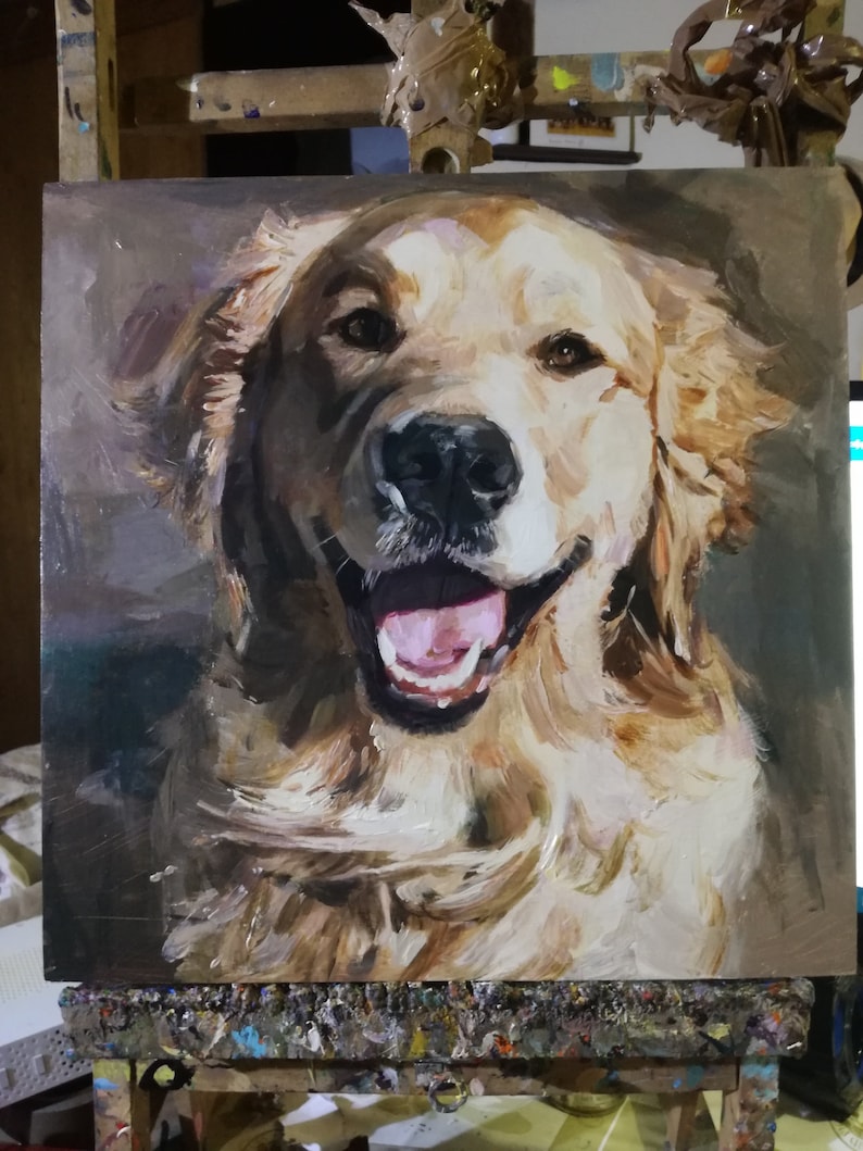 Portrait de chien personnalisé, portrait d'animal de compagnie, peinture à l'huile, peinture animalière, oeuvre d'art originale, 8 x 8, 8 x 10, 11 x 14 pouces et plus image 7