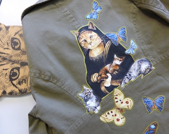 Veste kaki d'inspiration militaire - Mona Lisa féline et chatons câlins...