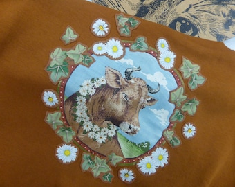 Sweat péplum caramel, reine des près, marguerites, paquerettes, vache écolo !