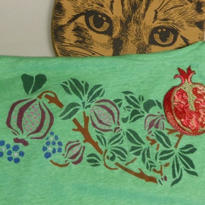 Tee shirt, tunic, peplum, basque, Persian inspired pomegranate
