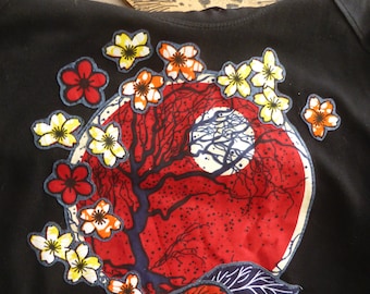 custom sweater/sweatshirt, Japanese print, wax, Japanese poetry... textile mix