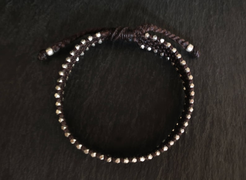 waxed cord men bracelet sterling silver faceted beads mens beach bracelet men macrame bracelet knotted bracelet for men