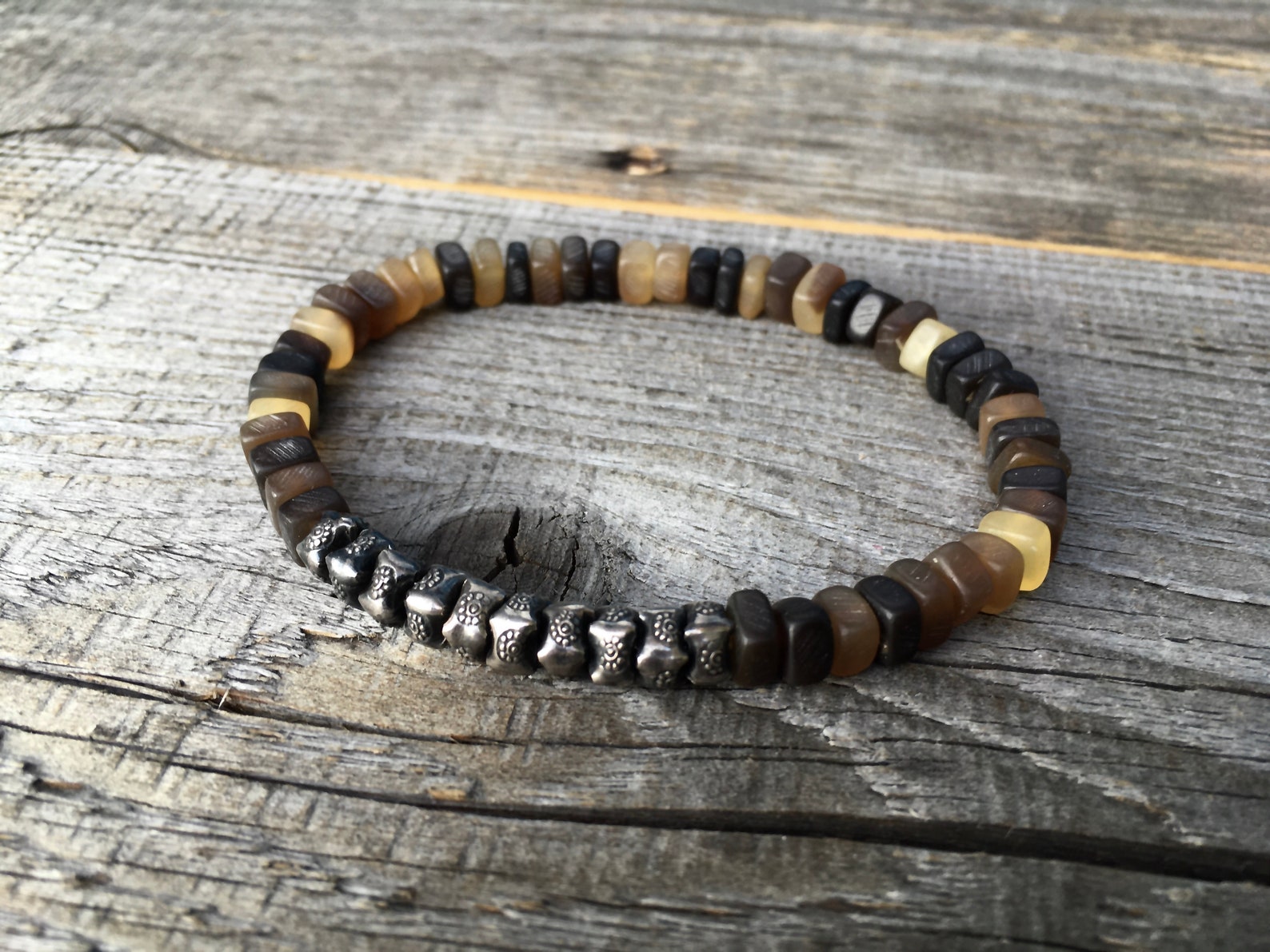 Horn Bracelet With Beige and Black Horn Beads Oxidized Etsy