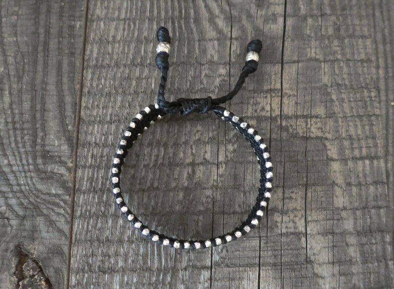 waxed cord men bracelet sterling silver faceted beads mens beach bracelet men macrame bracelet knotted bracelet for men