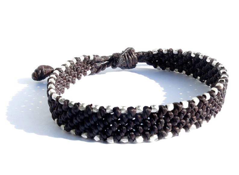 waxed cord men bracelet sterling silver faceted beads mens beach bracelet men macrame bracelet knotted bracelet for men