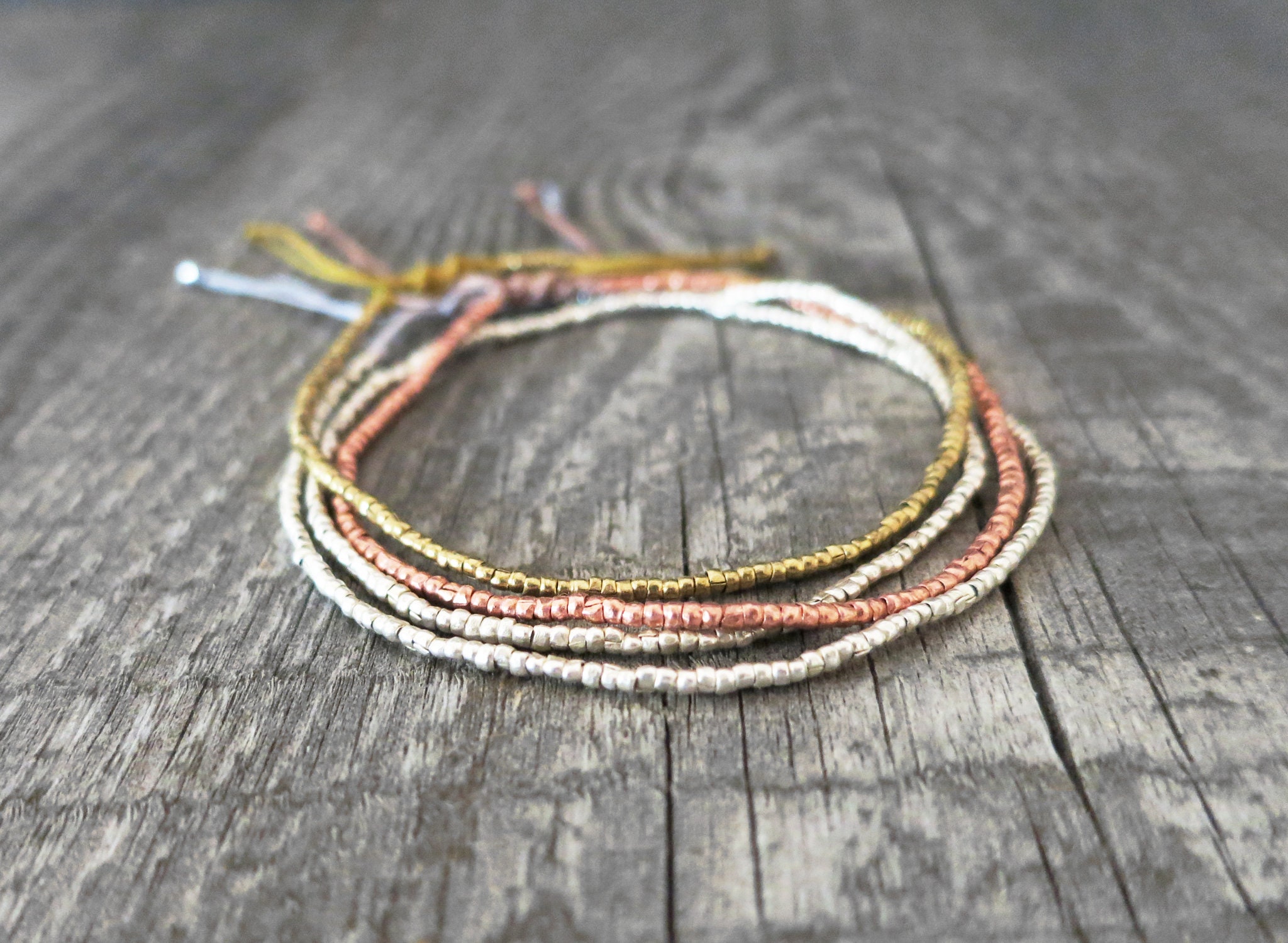 Tiny Silver Brass and Copper Beads on Nylon Cord Fadjustable - Etsy