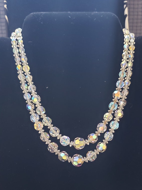 Vintage Faceted Glass Clear Beads Necklace - image 2